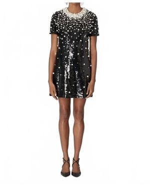 Carolina Herrera Embellished Mini Shift Dress With Pearlescent Detail - Black