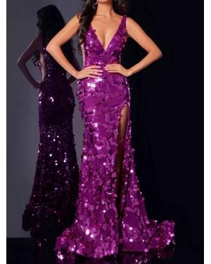 Jovani Fitted Sequin Formal Slit Beaded Prom Dress - Purple