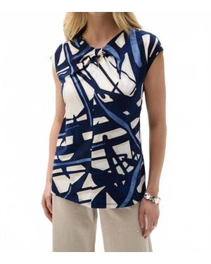 Joseph Ribkoff Abstract Print Keyhole Neck Top - Blue