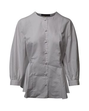 ALEXACHUNG Herringbone Peplum Cotton Top - Gray