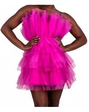 Klesis Strapless Tiered Tulle Dress - Pink