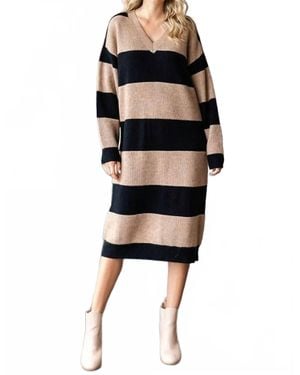 First Love Striped Knit Sweater Dress - Black