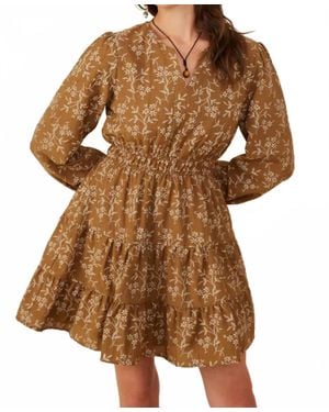Hayden LA Notch Detail Floral Embroidered Dress - Brown