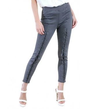 Umgee High Waist Leggings With Lace Up Details - Blue