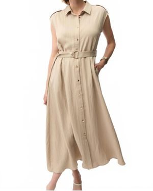 Joseph Ribkoff Textured Woven Shirt Dress With Sash - Natural