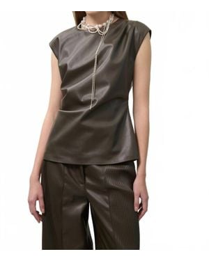 Beatrice B. Sleeveless Eco-Leather Top - Brown