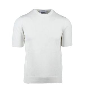 Alpha Studio Cotton Crew Neck Knit Top - White