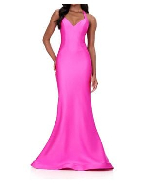 Ashley Lauren Fitted Halter Prom Dress - Pink