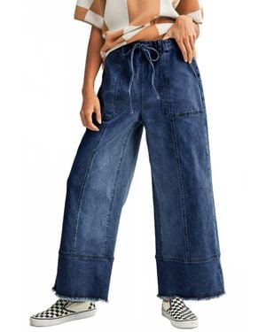 Little Daisy Closet Coastal Wide Leg Raw Hem Drawstring Jeans - Blue