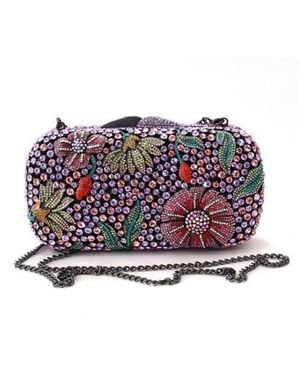 Fashnzfab Ruthenium Metal Clutch With Top Grade Crystal - Red
