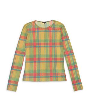 CALLIPYGIAN Plaid Long Sleeve Mesh Crewneck Sweater - Yellow