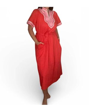 Thml Caroline Short Sleeve Trimmed V-Neck Belted Maxi Dress - Red
