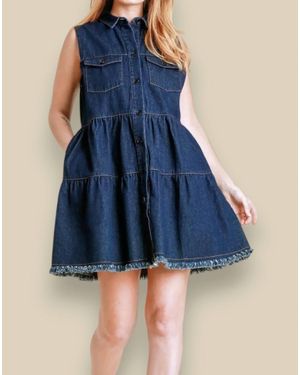 Umgee Tiered Sleeveless Mini Dress - Blue