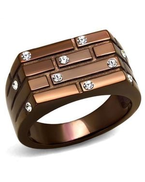 Fashnzfab Ip Coffee Light Stainless Steel Ring With Top Grade Crystal - Brown