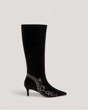 Cinq À Sept Casey Embroided Kitten Heel Boots - Black