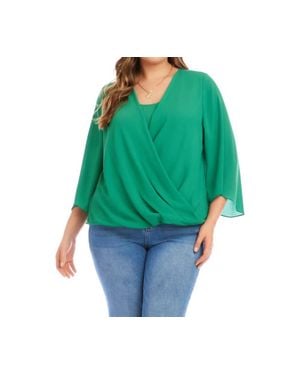 Karen Kane Bracelet Sleeve Drape Front Crossover Top - Green