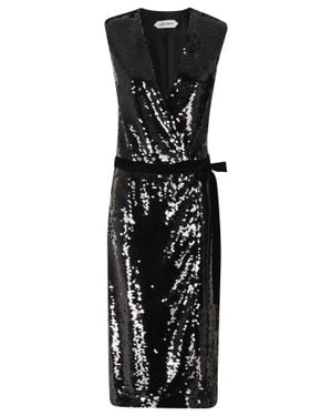 Alberta Ferretti Shimmering Sequins Velvet Belt Mini Dress - Black