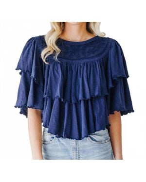 Free People Embroidered Ruffled Top - Blue