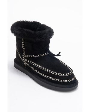 Forever & Always Shoes Jorel Leather Fur Lined Ankle Boot - Black