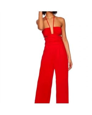 Susana Monaco Square String Halter Flare Leg Jumpsuit - Red