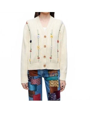 RE/DONE Pre-Loved 50S V-Neck Cardigan With Floral Embroidered Vines - White