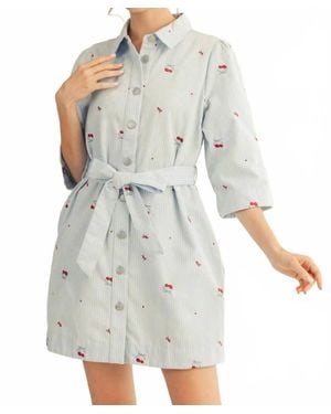 Jodifil 3/4 Sleeves Stripe Cherry Mini Dress - Gray