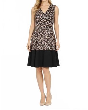 Taylor V Neck Leopard Print A-Line Dress - Black