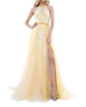 Colors Dress Halter Tulle Gown - Natural