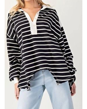 Eesome Striped Long Sleeve Tunic Top - Black