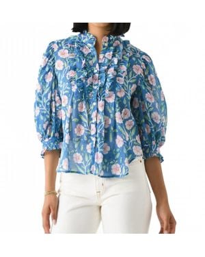 Oliphant Ruffle Front Button Blouse - Blue