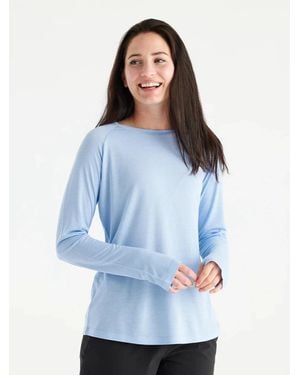 Free Fly Bamboo Top Clear Sky Raglan Sleeve Pullover Performance Ups968 - Blue