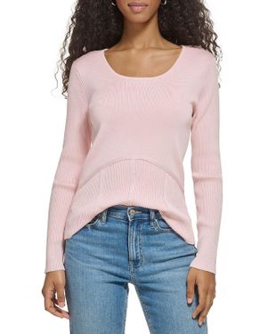 Calvin Klein Ribbed Scoop Neck Pullover Sweater - Red