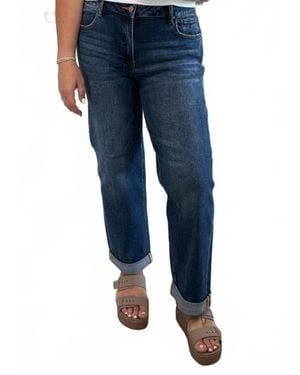 Risen Mid Rise Boyfriend Roll Up Jeans - Blue