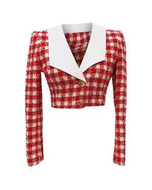 Alessandra Rich Checkered Tweed Cropped Jacket