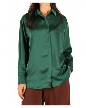 Before You Satin Placket Cover Button Up Shirt - Green