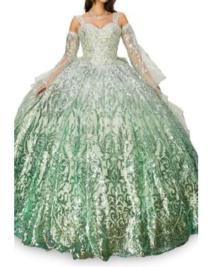 Cinderella Couture Beaded Sweetheart Neck Ball Gown - Green