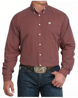 Cinch Long Sleeve Print Shirt - Red