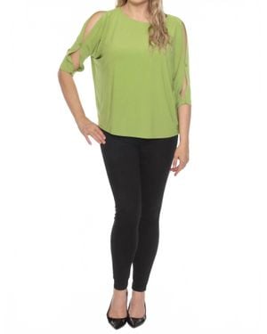 Joseph Ribkoff Boat Neck 3/4 Slit Sleeve Top - Green