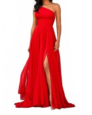 Sherri Hill One Shoulder Chiffon Gown - Red