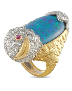 David Webb Vintage 18K 4.32Ct Diamond And Opal Fish Ring Dw03-040826 - Metallic