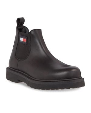 Tommy Hilfiger Elastic Side Panel Leather Boots - Black