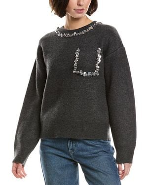 Endless Rose Relaxed Jewel-Trim Wool-Blend Sweater - Gray