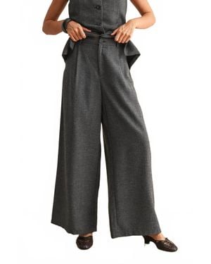 Miou Muse Herringbone Pattern Wide Leg Pants - Black