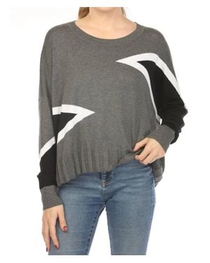 Planet By Lauren G. Mini Triangle Crew Neck Sweater Top - Gray