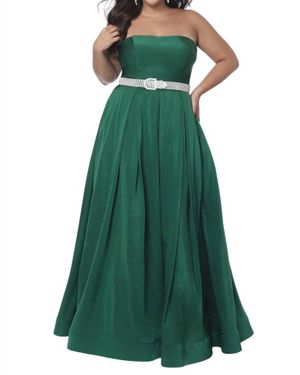 Blush Prom Glam Stretch Satin Prom Dress - Green
