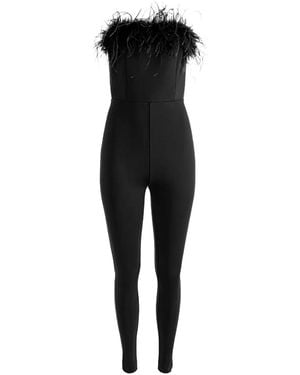 Alice + Olivia Idell Feather Trim Jumpsuit - Black