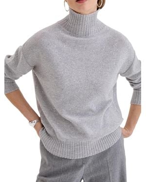 Biancalancia Light High Ribbed Turtleneck Sparkle Sweater - Gray