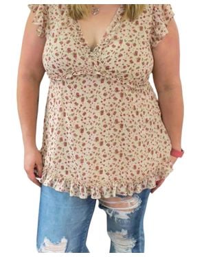 Jodifil Floral Babydoll Ruffle Top - Natural
