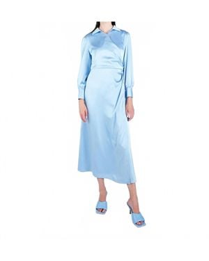 John Abgin Satin Wrap Pearl Detail Maxi Dress - Blue
