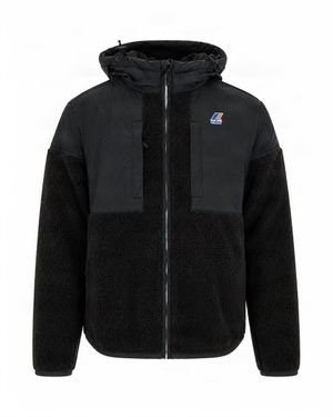 K-Way Hooded Fleece-Trim Puffer Jacket - Black